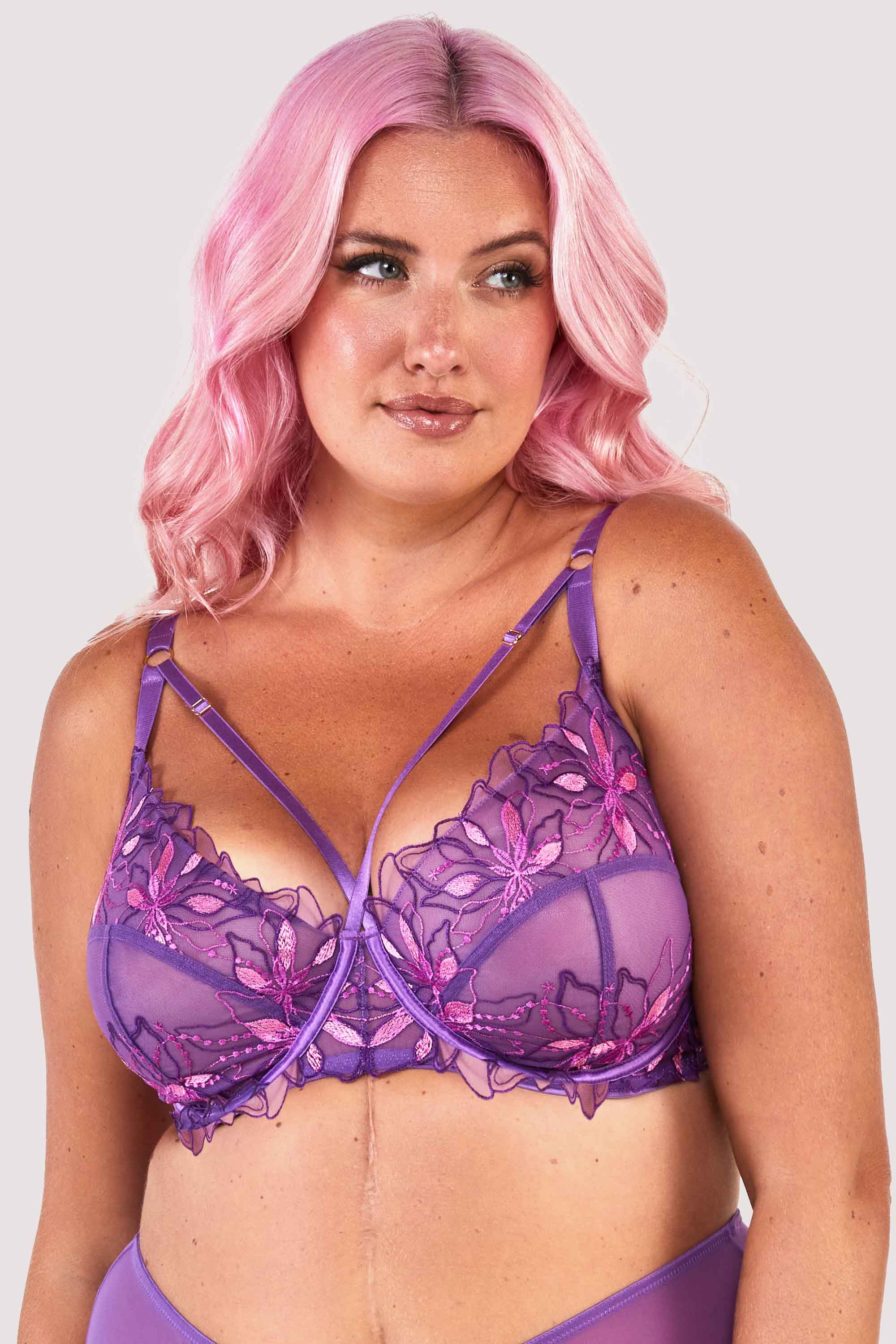 Walpole Purple Embroidered Strappy Balconette Bra