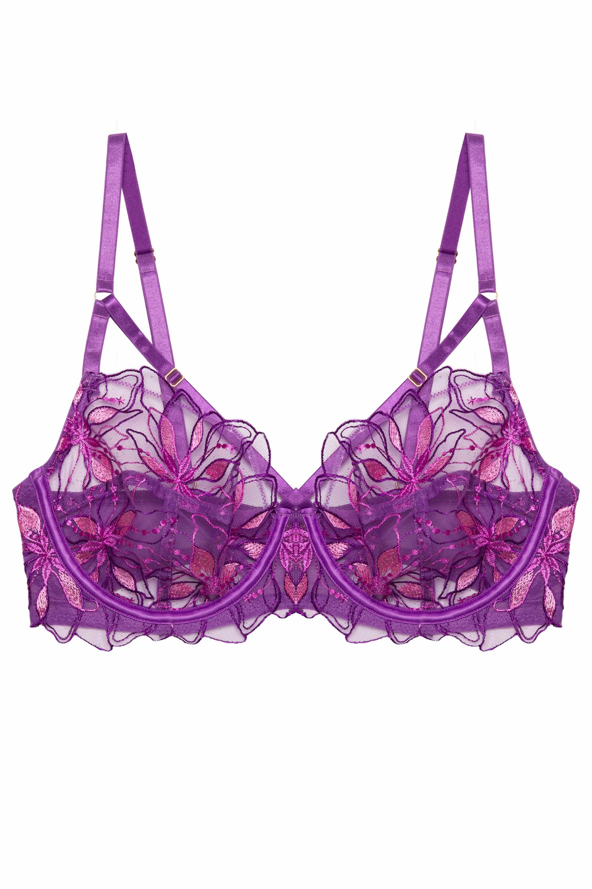 Walpole Purple Embroidered Strappy Balconette Bra