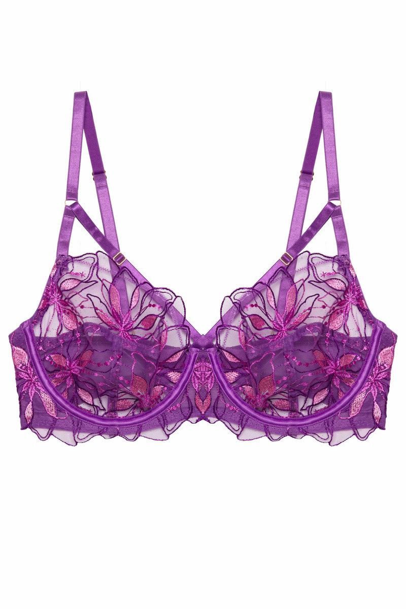 Walpole Purple Embroidered Strappy Balconette Bra