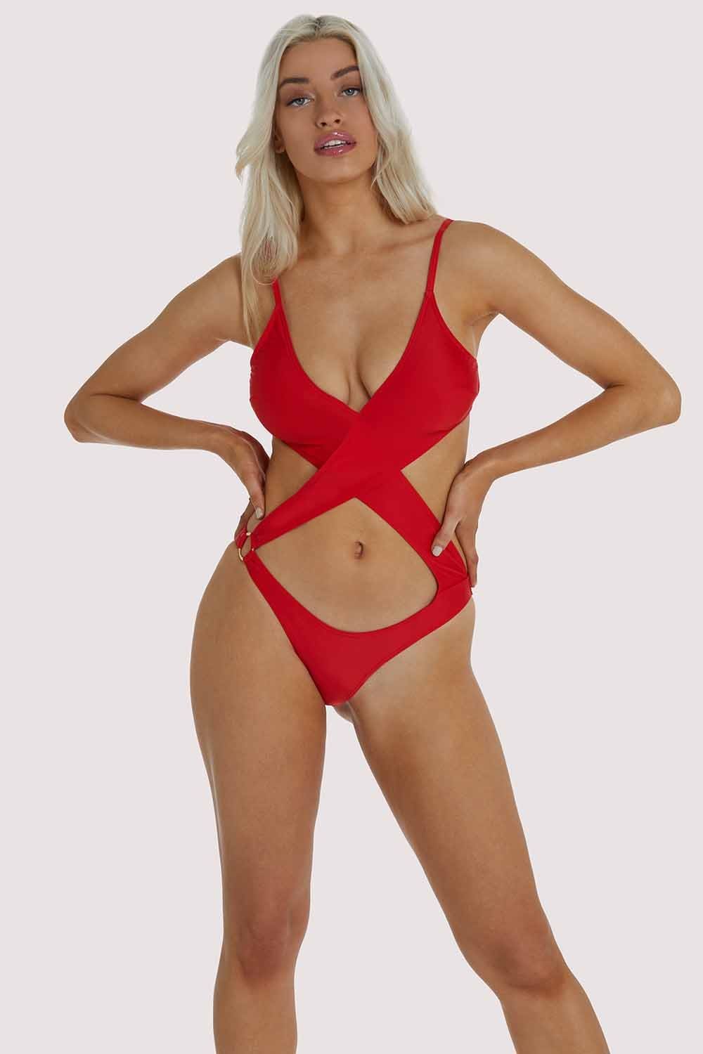 Red Wrap Cut Out Swimsuit