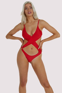 Red Wrap Cut Out Swimsuit