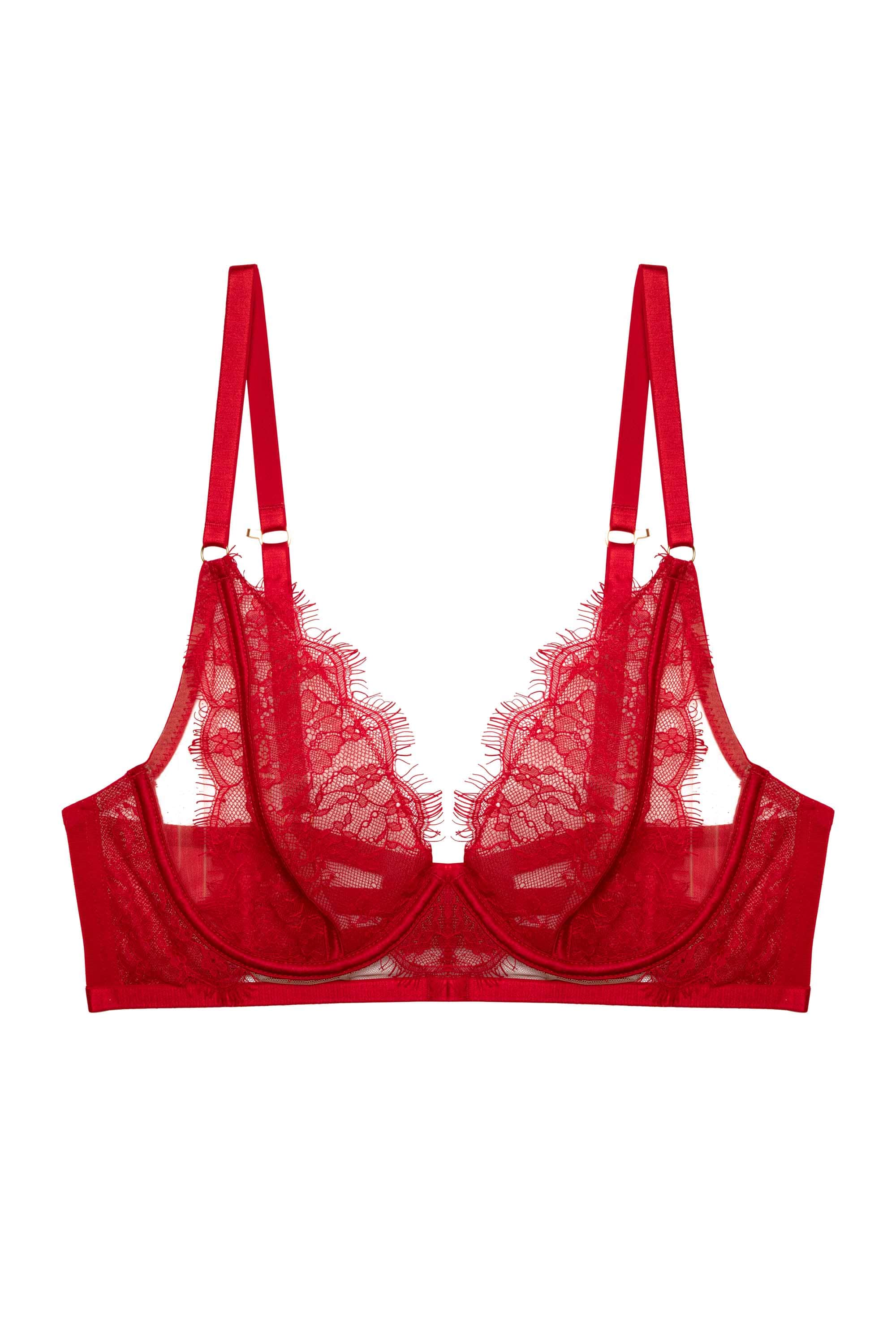 Natalia Red Eyelash Lace Plunge Bra