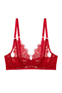 Natalia Red Eyelash Lace Plunge Bra