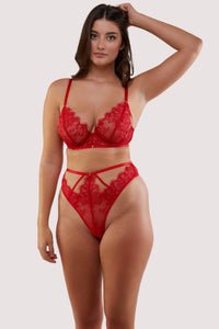 Natalia Red Eyelash Lace Plunge Bra