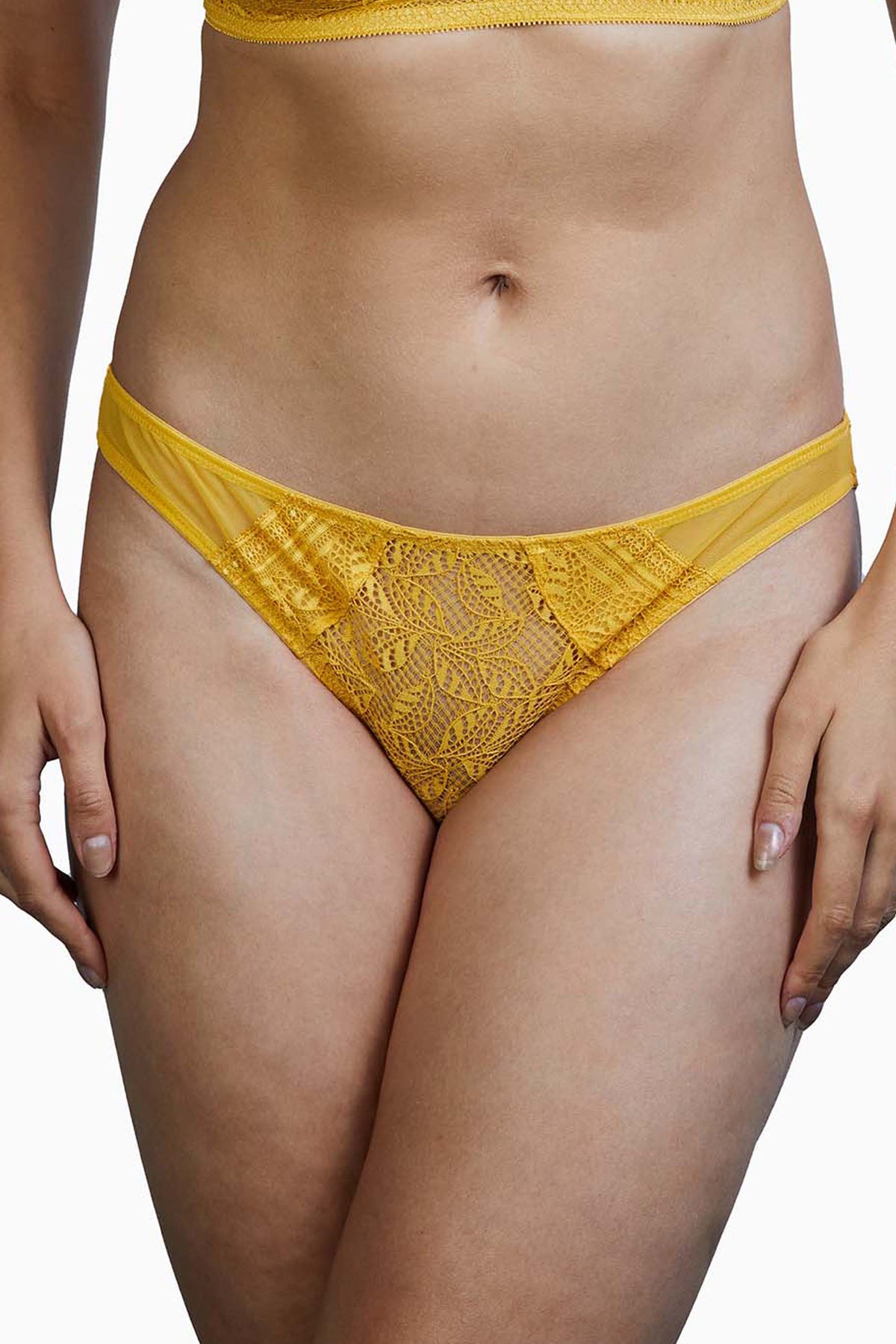 Deja Day Emma Mustard Yellow Brazilian Lace Brief