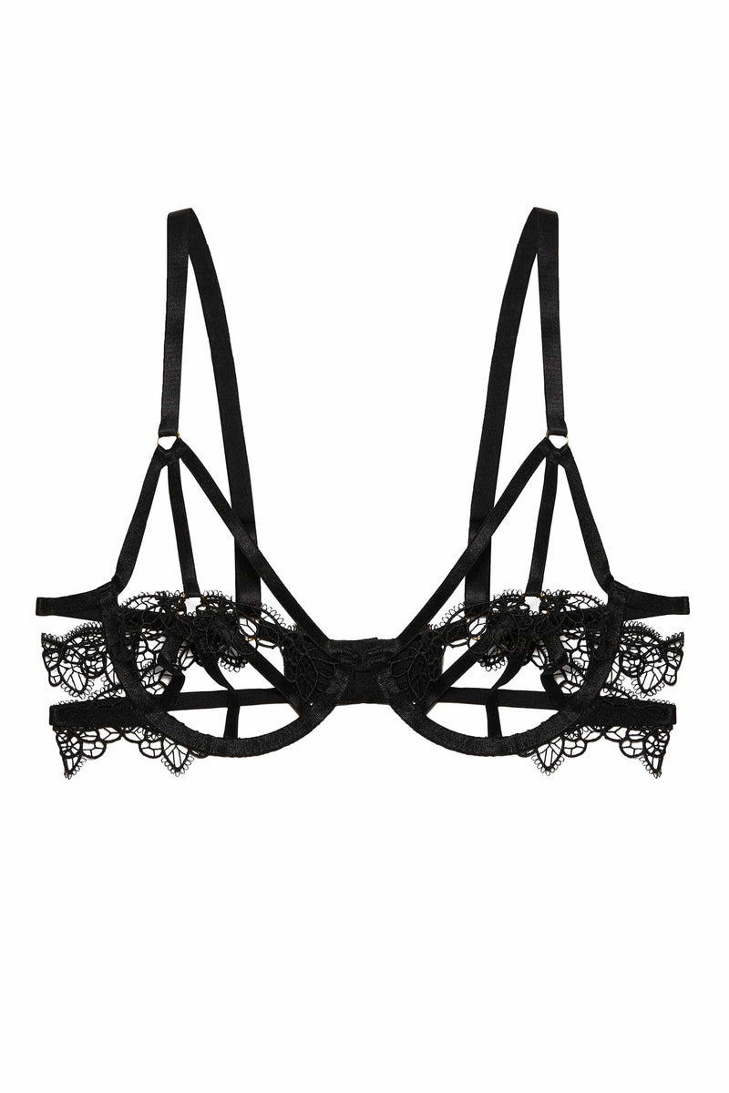 Becka Black Lace Trim Open Wired Bra