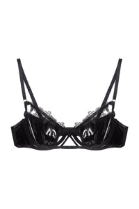 Brea Black Cut Out PVC and Lace Trim Balconette Bra