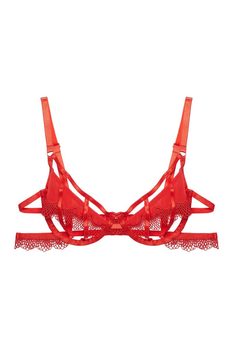 Grace Red Lace Trim Cut Out Wired Bra