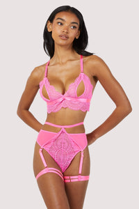 Demi Pink Lace High Waisted Suspender Thong