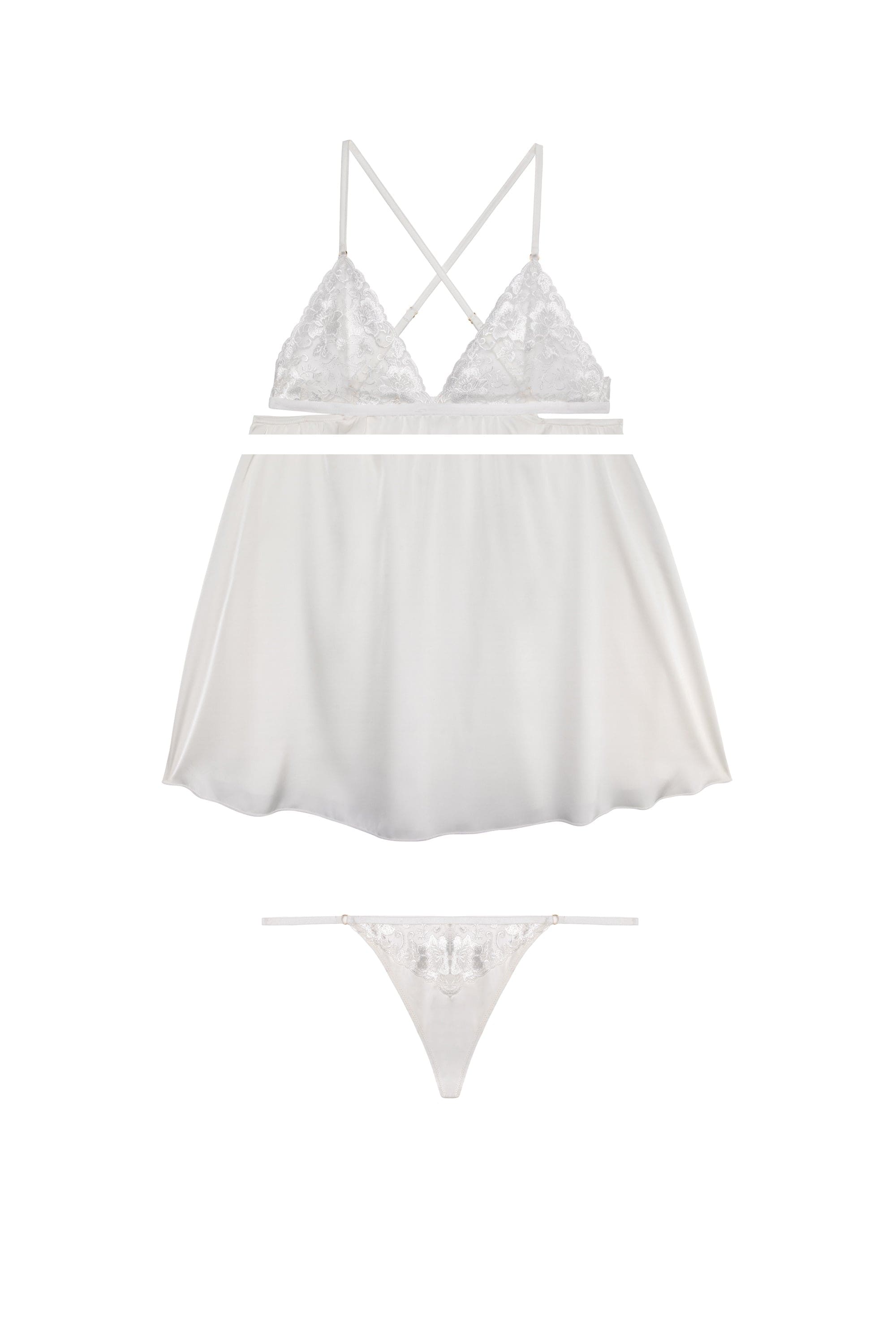 Lola White Satin Babydoll and Thong Set