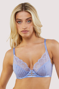 Saretta Cornflower Blue Stripe Mesh and Lace Plunge Bra