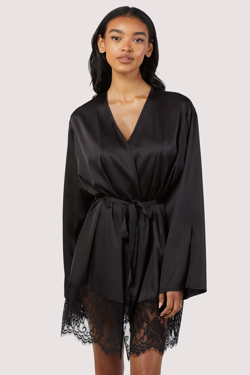 Rosie Black Satin and Lace Robe – PP US Outlet